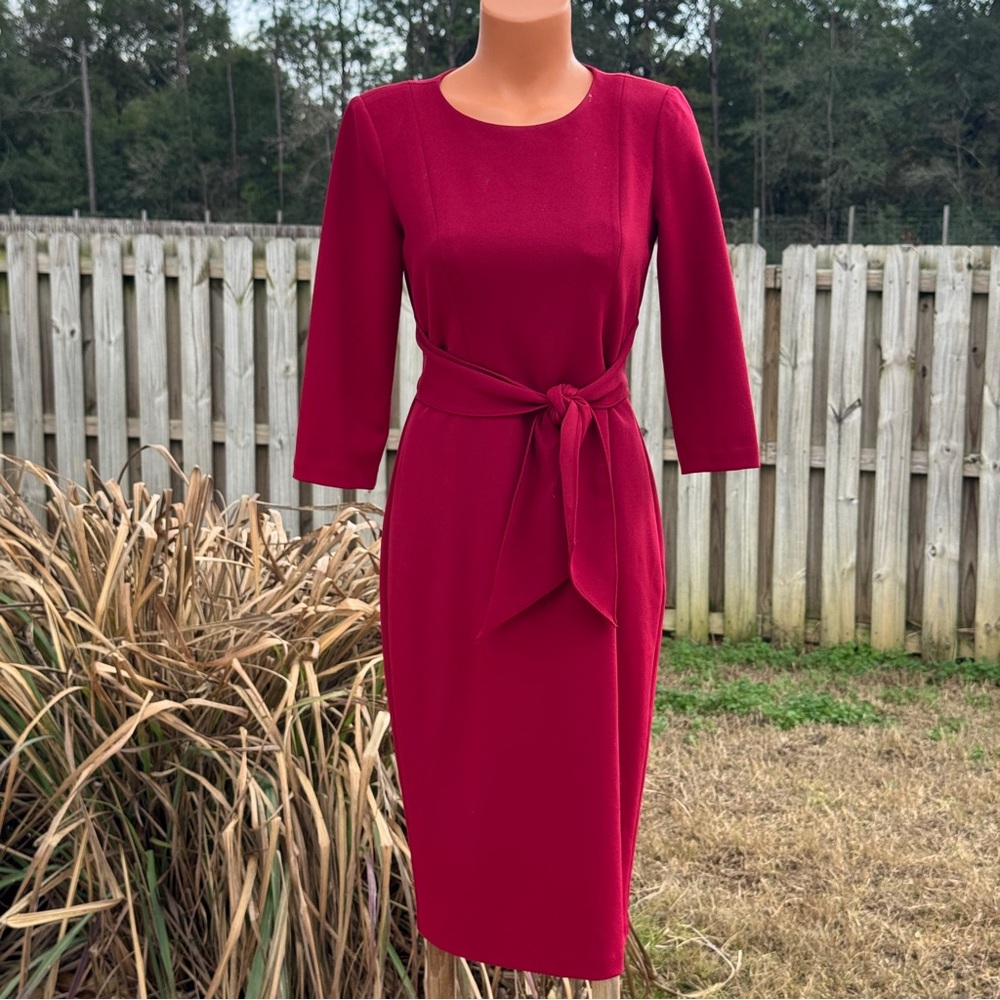 Adrianna Papell Tie-Waist Sheath Dress in Red Samba